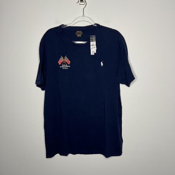 Polo Ralph Lauren Shirt Mens XL Navy USA Flag Embroidered Pony Graphic Crewneck - Picture 6 of 10